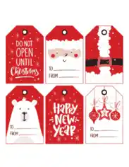 Free Download PDF Books, Christmas Tags Red White Santa Coloring Template
