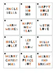 Free Download PDF Books, Christmas Tags Scandi Font Sentiments Square Set 12 Coloring Template