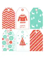 Christmas Tags Scandi Red Stripes Sweater Snow Coloring Template