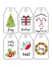 Free Download PDF Books, Christmas Tags Simple Holly Bird Wreath Tree Gifts Candy Canes Coloring Template