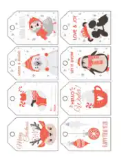 Free Download PDF Books, Christmas Tags Winter Deer Stocking Bear Bird Cocoa Ornaments Penguin Panda Coloring Template