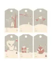 Christmas Tags Woodland Winter Grey Snowing Coloring Template