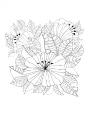 Flower Detailed Patterned Leaves Flowers Coloring Template