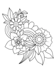 Flower Leaves And Flowers Coloring Template