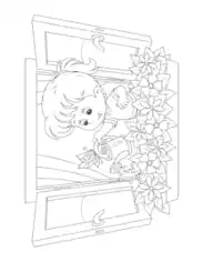 Flower Little Girl Watering Window Box Flowers Coloring Template