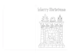 Christmas Cards Fireplace Stockings Coloring Template