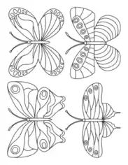 Free Download PDF Books, Butterfly 4 Mini Butterflies Patterned Set 3 Coloring Template