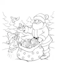 Santa Delivering Gifts To Cute Animals Coloring Template