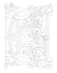 Santa Father Christmas And Reindeer Window Scene Coloring Template