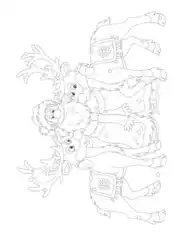 Santa Father Christmas With 2 Reindeer Coloring Template
