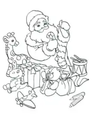 Santa Filling Stocking With Toys Coloring Template