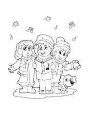 Christmas Children Singing Carols Winter Coloring Templat
