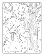 Snowman Snowing Squirrel Tree Winter Coloring Templat