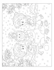 Free Download PDF Books, Winter Children Building Snowman Snowing Coloring Templat