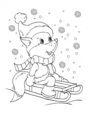 Free Download PDF Books, Winter Cute Fox Tobogganing Snowflakes Coloring Templat
