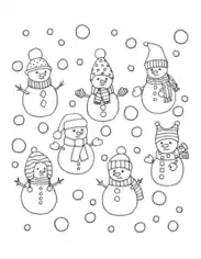 Winter Cute Snowmen To Color Coloring Templat