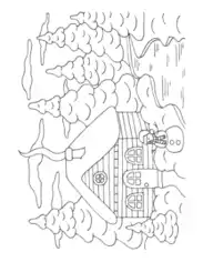Free Download PDF Books, Winter Snowy Cabin In Woods With Snowman Coloring Templat