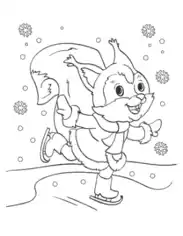 Winter Squirrel Ice Skating Coloring Templat