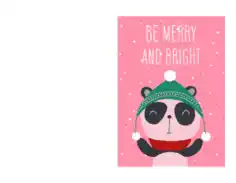 Free Download PDF Books, Christmas Be Merry And Bright Panda Winter Hat Card Template