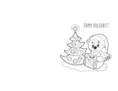 Christmas Coloring Cute Bear Tree Gifts Card Template