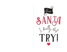 Free Download PDF Books, Christmas Dear Santa I Really Did Try Card Template