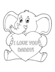 Cute Elephant Holding Heart Daddy Fathers Day Coloring Template