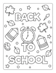 Back To School Clock Pencils Stars Autumn and Fall Coloring Template
