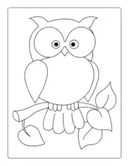 Cute Owl In Tree Preschoolers Autumn and Fall Coloring Template