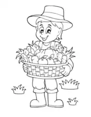 Farmer With Basket Of Vegetables Harvest Autumn and Fall Coloring Template