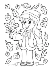 Free Download PDF Books, Girl In Falling Leaves Autumn and Fall Coloring Template