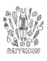 Hello Autumn Rabbit In Scarf Autumn and Fall Coloring Template