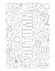 Free Download PDF Books, Icons Collage Autumn and Fall Coloring Template