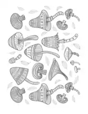 Patterned Mushrooms For Adults To Color Autumn and Fall Coloring Template