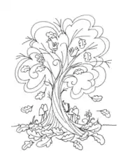 Tree Falling Leaves Autumn and Fall Coloring Template