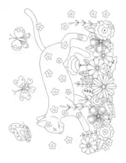 Cat In Flowers Detailed Drawing Cat Coloring Template