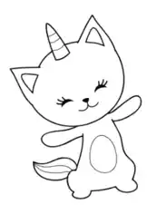 Cute Cartoon Caticorn Cat Coloring Template