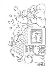 Free Download PDF Books, Cute Cartoon Playing House Cat Coloring Template