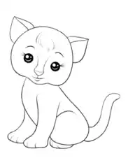 Detailed Cute Simple Kitten Outline Cat Coloring Template
