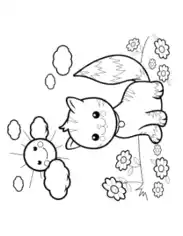 Preschool Garden Flowers Cat Coloring Template