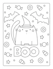 Free Download PDF Books, Halloween Boo Cat Bats Candy Coloring Template