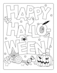 Halloween Happy Halloween Sign Candy Pumpkin Spiders Coloring Template