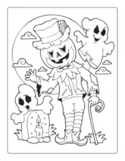 Free Download PDF Books, Halloween Scarecrow Pumpkin Graveyard Moon Coloring Template