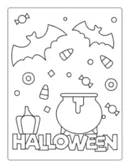 Free Download PDF Books, Halloween Sign Bat Cauldron Candy Coloring Template