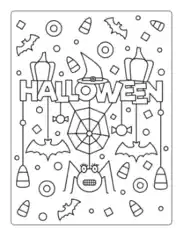 Halloween Sign Bat Spider Hat Corn Coloring Template