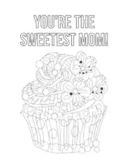 Mothers Day Cupcake Sweetest Mom Coloring Template