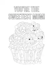 Mothers Day Cupcake Sweetest Mum Coloring Template