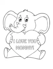 Mothers Day Cute Elephant Holding Heart Mommy Coloring Template