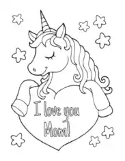 Mothers Day Cute Unicorn With Heart Mom Coloring Template