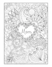 Mothers Day Flower Heart Mom Doodle Teens Coloring Template