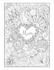 Free Download PDF Books, Mothers Day Flower Heart Mum Doodle Teens Coloring Template